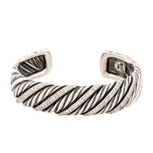 DAVID YURMAN 1.50CTW DIAMOND STERLING SILVER NARROW SCULPTED CABLE CUFF